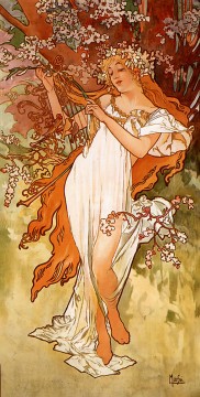 アルフォンス・ミュシャ Painting - 1896 年春のパネル チェコのアール ヌーボー様式の独特のアルフォンス ミュシャ